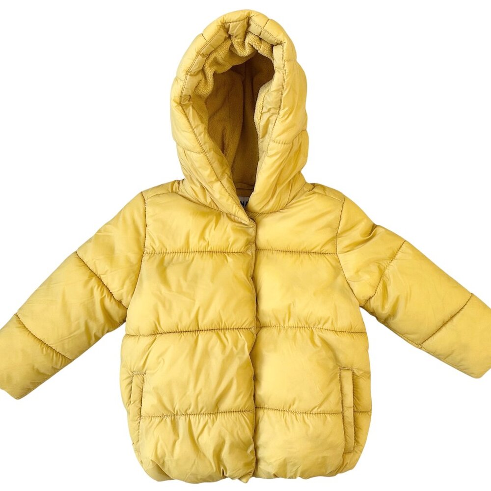 Old Navy Hooded Puffer Jacket Girls Size 2T Mustard Water Resistant Pre-owned